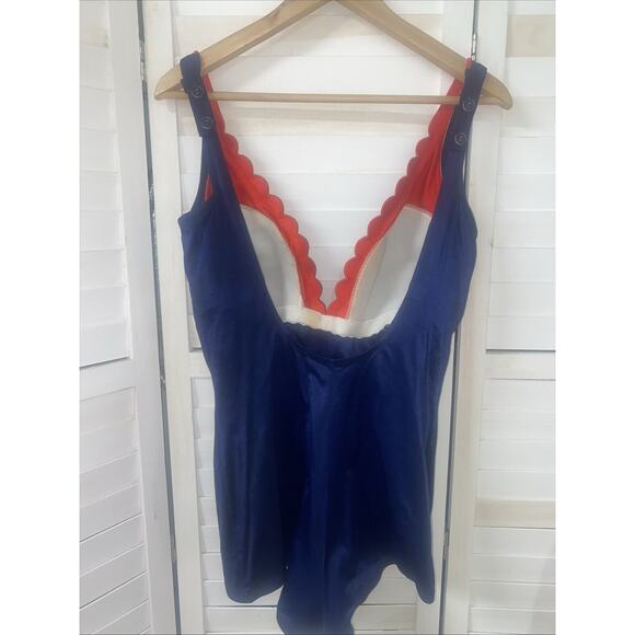 Vintage 1970 DeWeese Design Navy W/ Red Trim One Piece Swimsuit Sz 16 USA Made - Picture 5 of 12